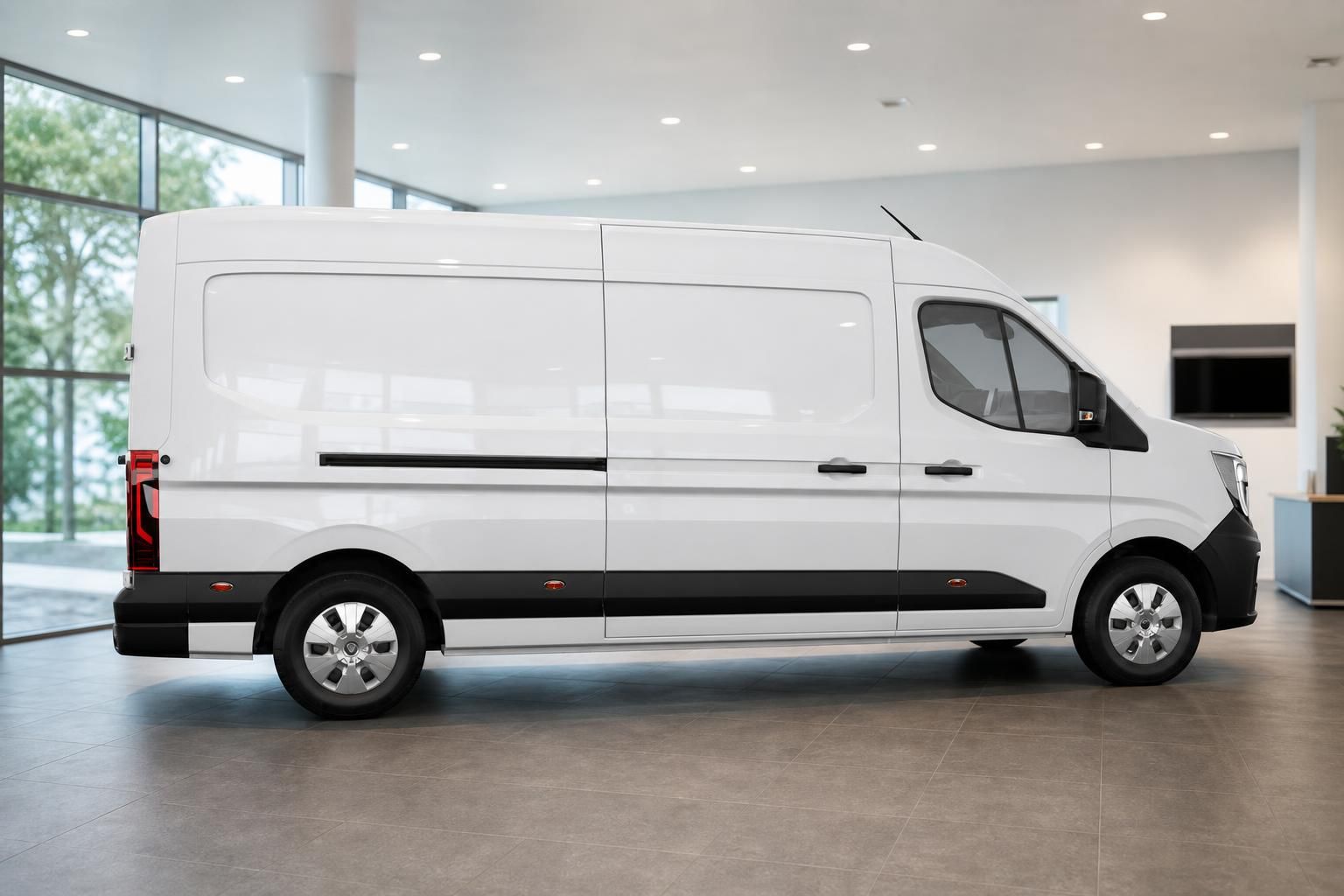 Renault Master Transporter weiß, seitliche Profilansicht