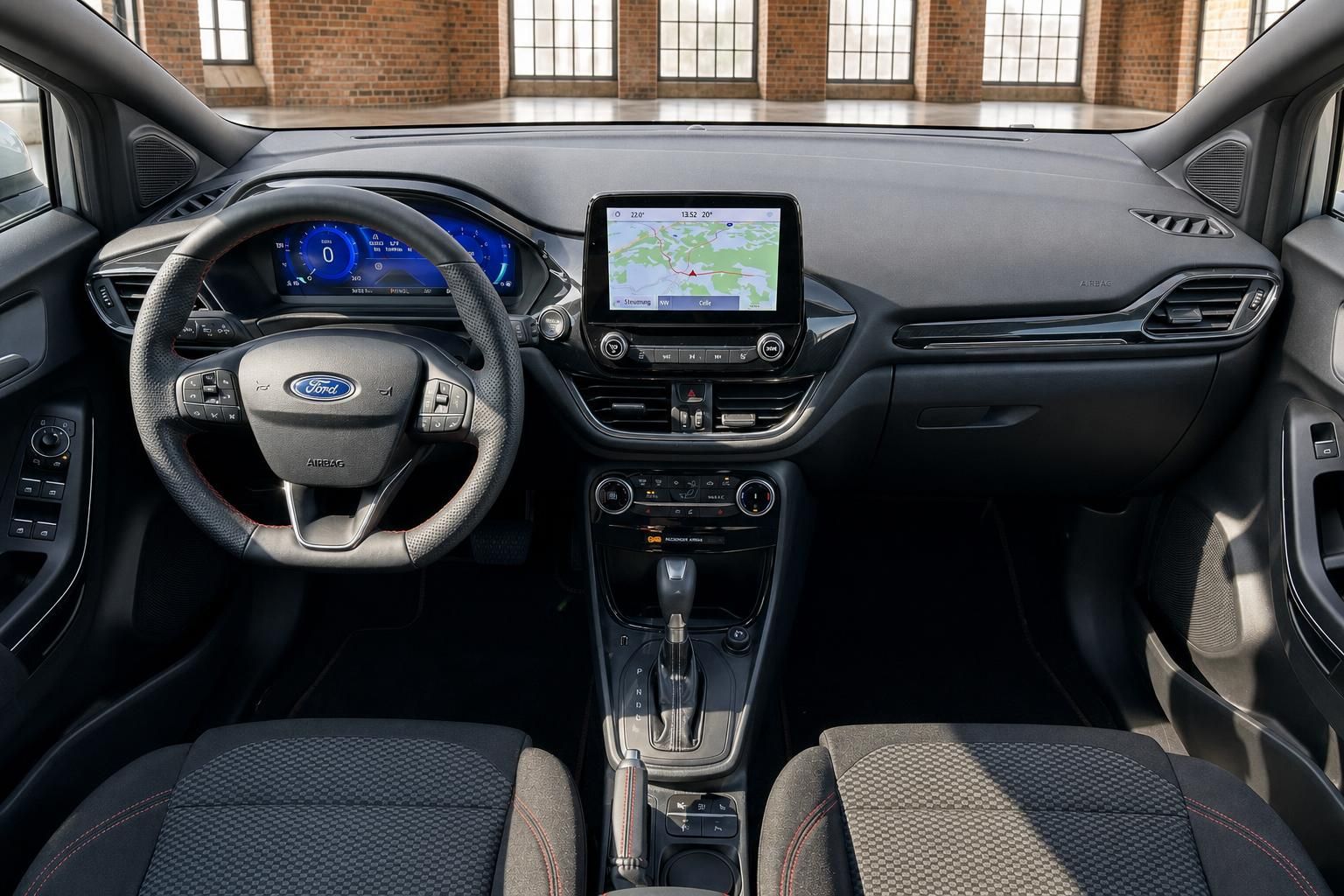 Ford Armaturenbrett mit Lenkrad und Touchscreen-Navigation