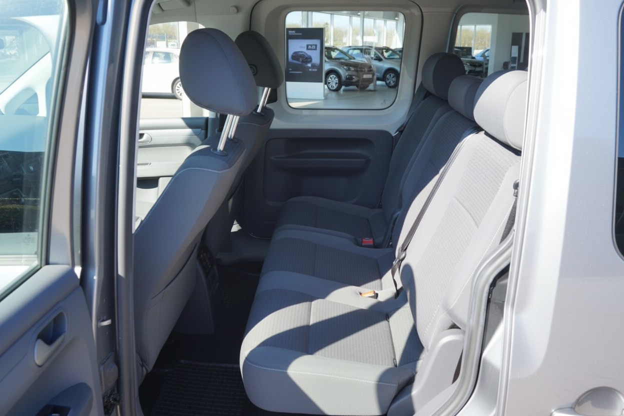 VW Caddy Innenraum Rücksitzbank grau – sauberer Zustand beim Autohändler