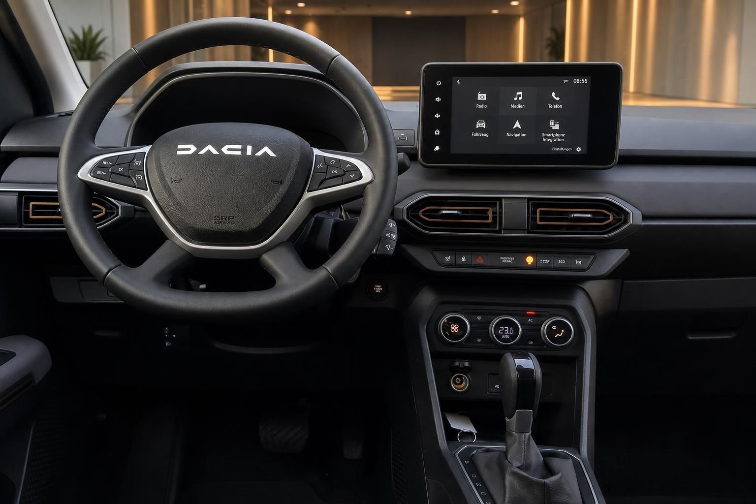 Dacia Cockpit mit Touchscreen-Display und Lenkrad - moderne Innenausstattung mit Infotainment-System