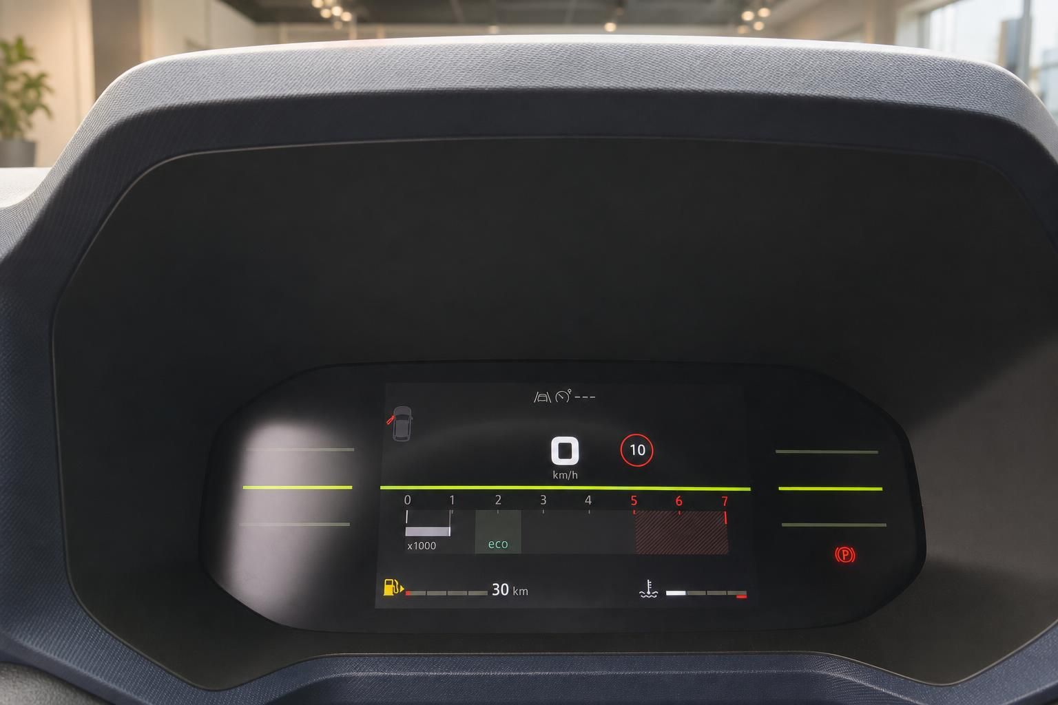 Digitales Kombiinstrument mit Tacho und Tankanzeige im Fahrzeug