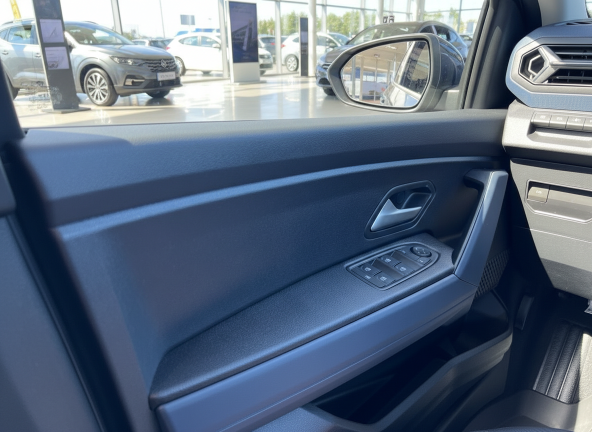 Volkswagen Innenraum Fahrertür mit Fensterheber-Schaltern und Türverkleidung in Dunkelgrau