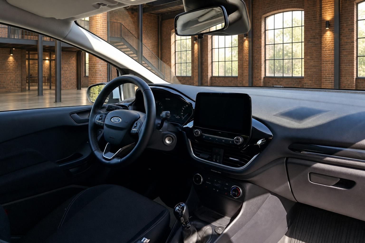 Ford Fiesta Cockpit mit Lenkrad, Schaltung und Touchscreen-Display