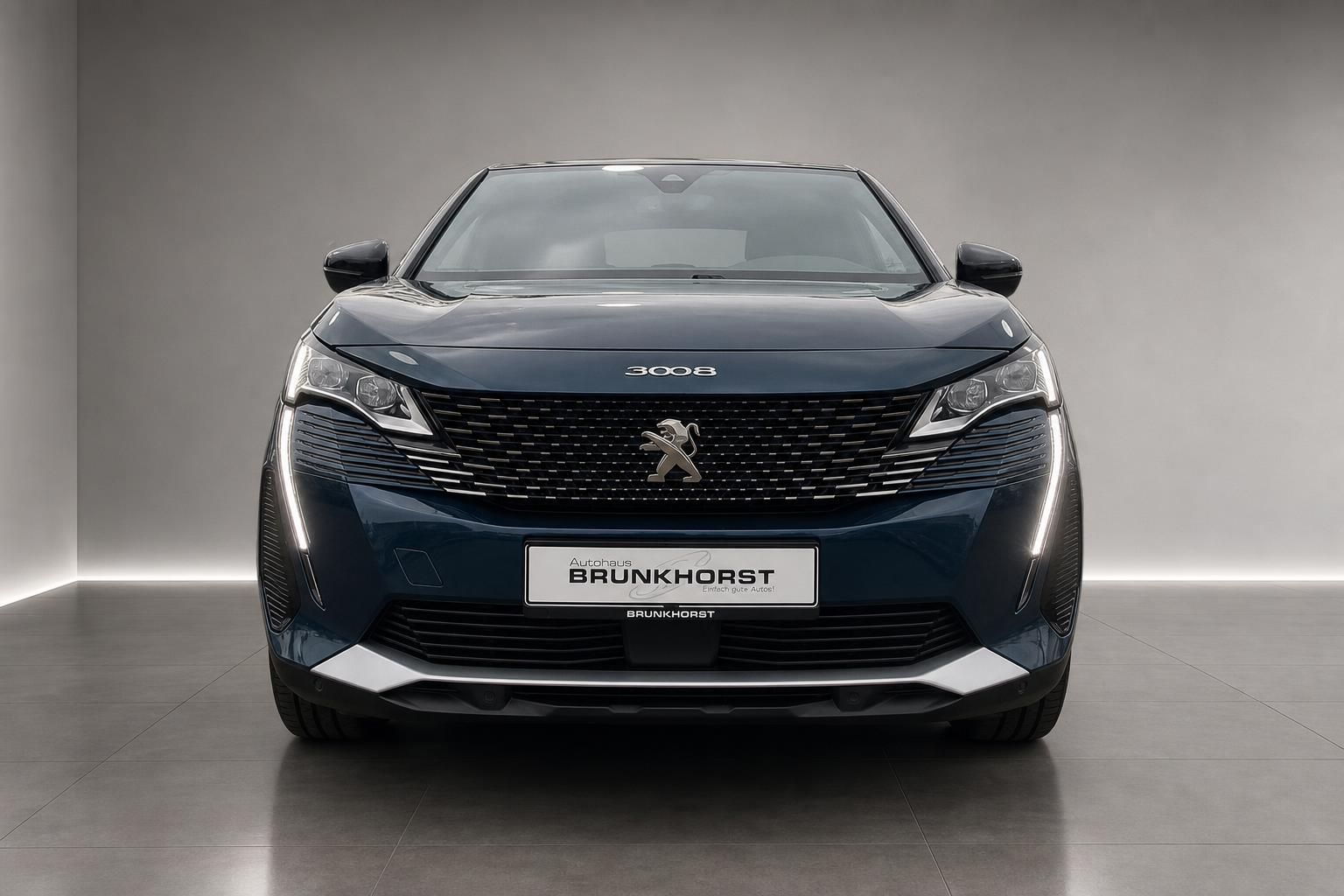 Peugeot 3008 dunkelblau Frontansicht mit LED-Scheinwerfern