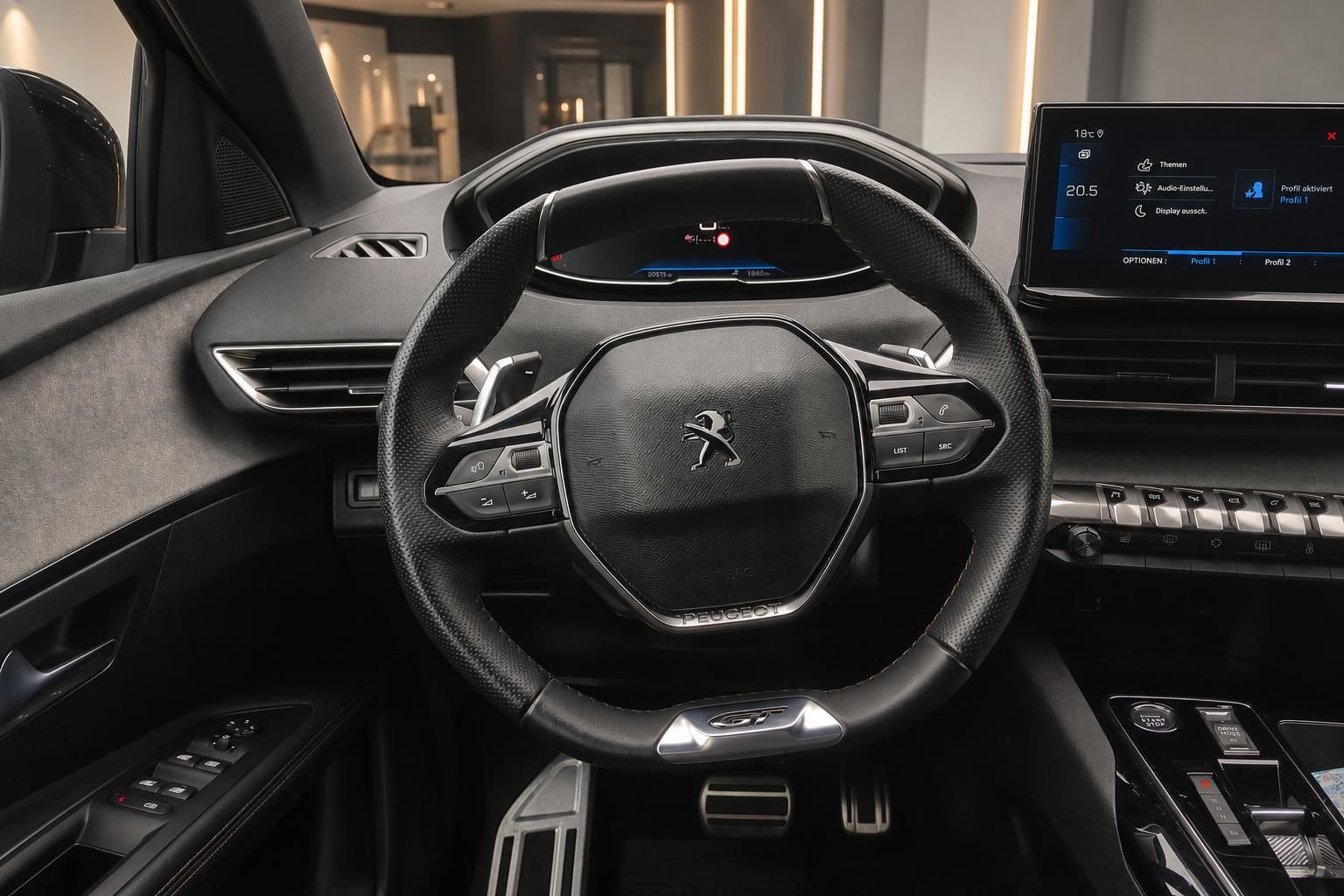 Peugeot GT Lederlenkrad mit Multifunktionstasten und digitalem Cockpit