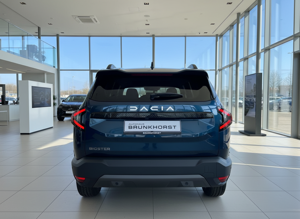 Dacia Bigster SUV in Blau Heckansicht im Autohaus Brunkhorst Showroom