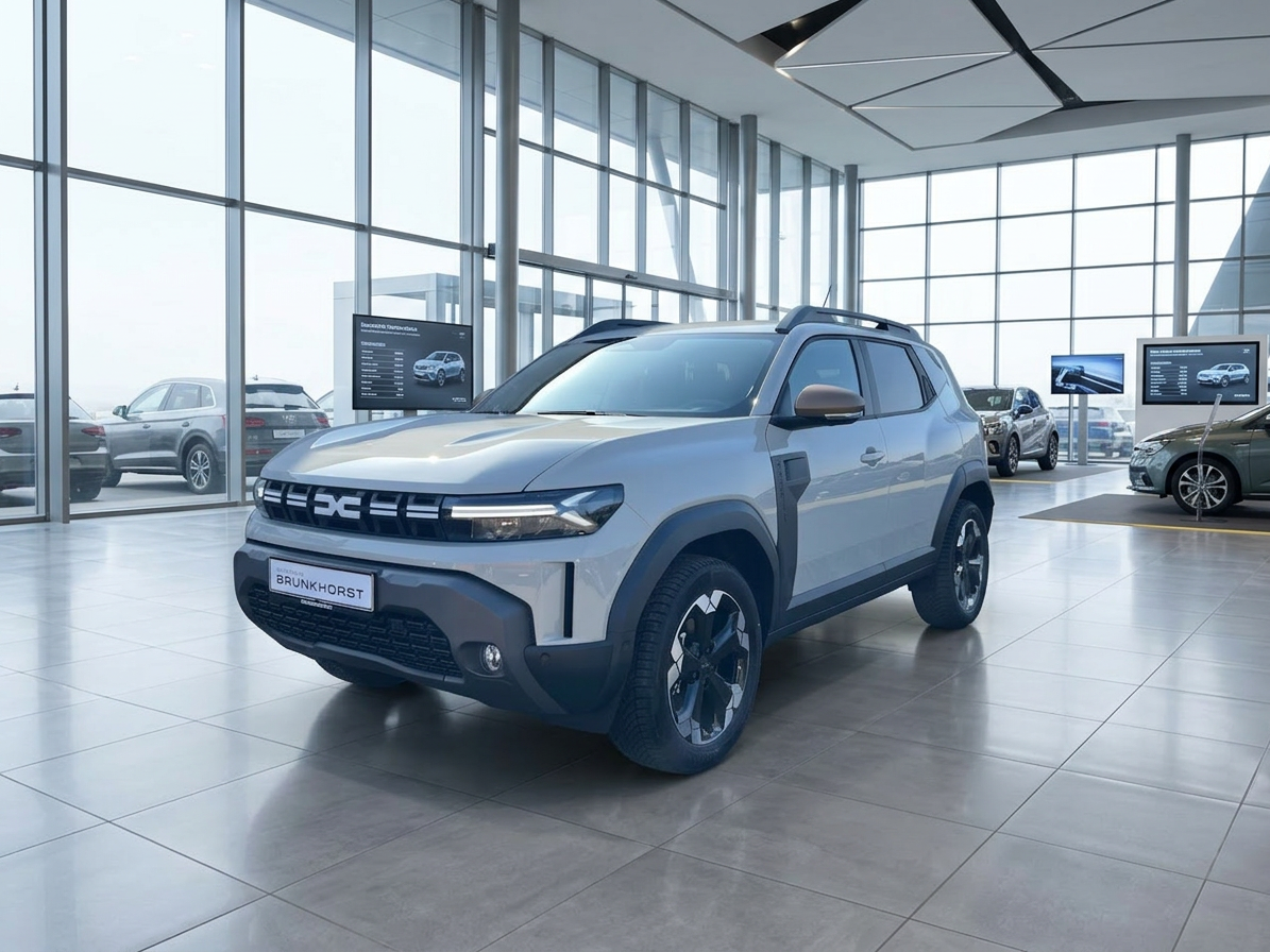 Dacia Duster SUV in Grau im Autohaus Brunkhorst Showroom – Neufahrzeug Frontansicht