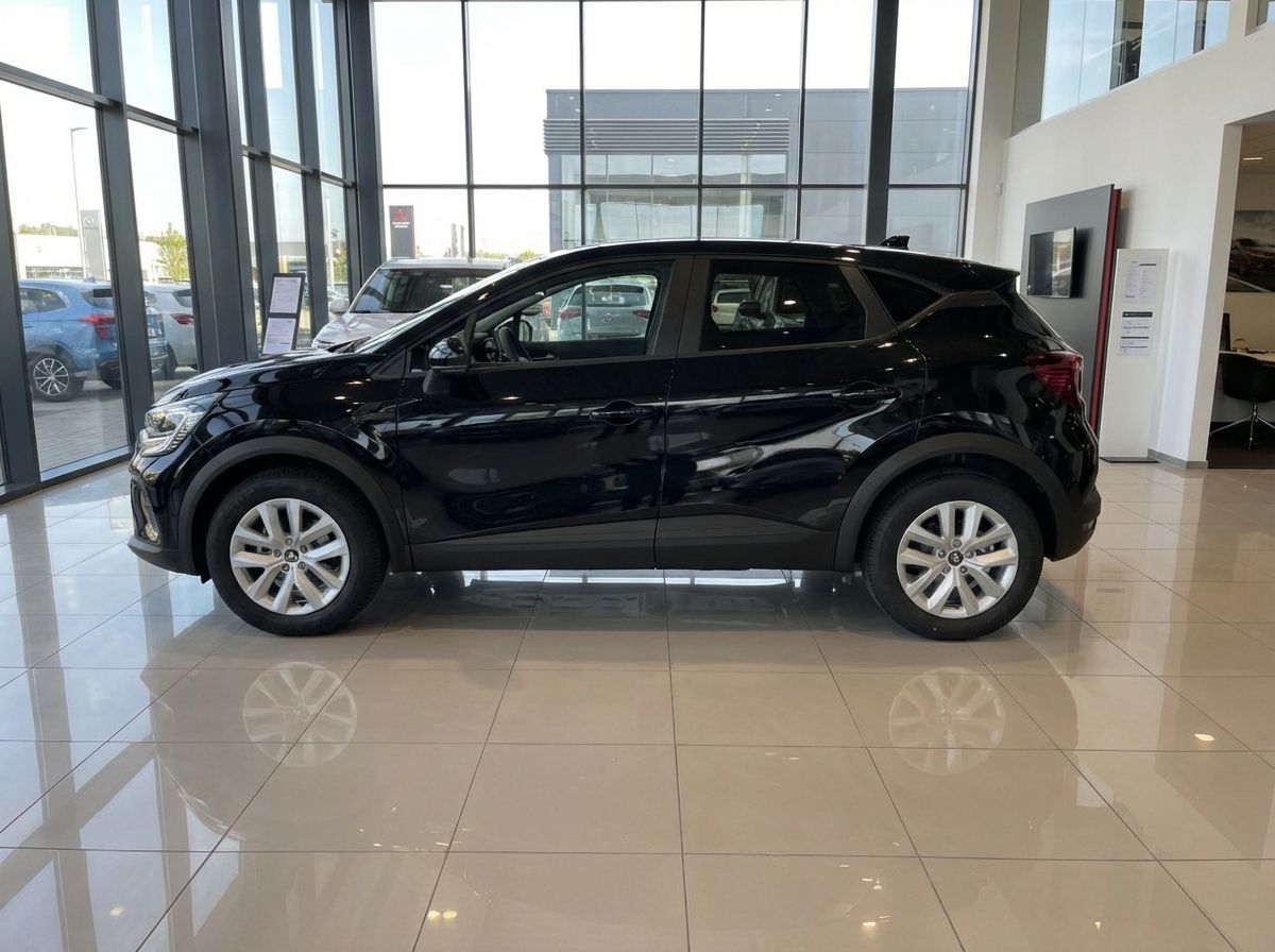 Schwarzer Mitsubishi ASX Kompakt-SUV Seitenansicht im Autohaus