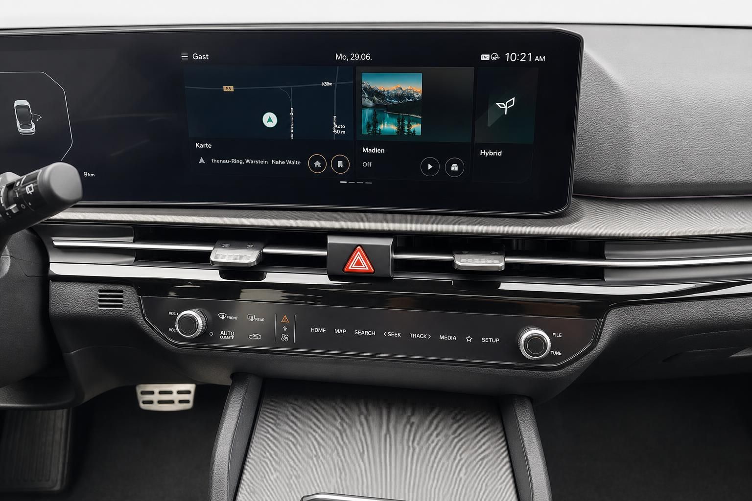 Kia Infotainment-Display mit Navigation und Bedienelementen im Detail