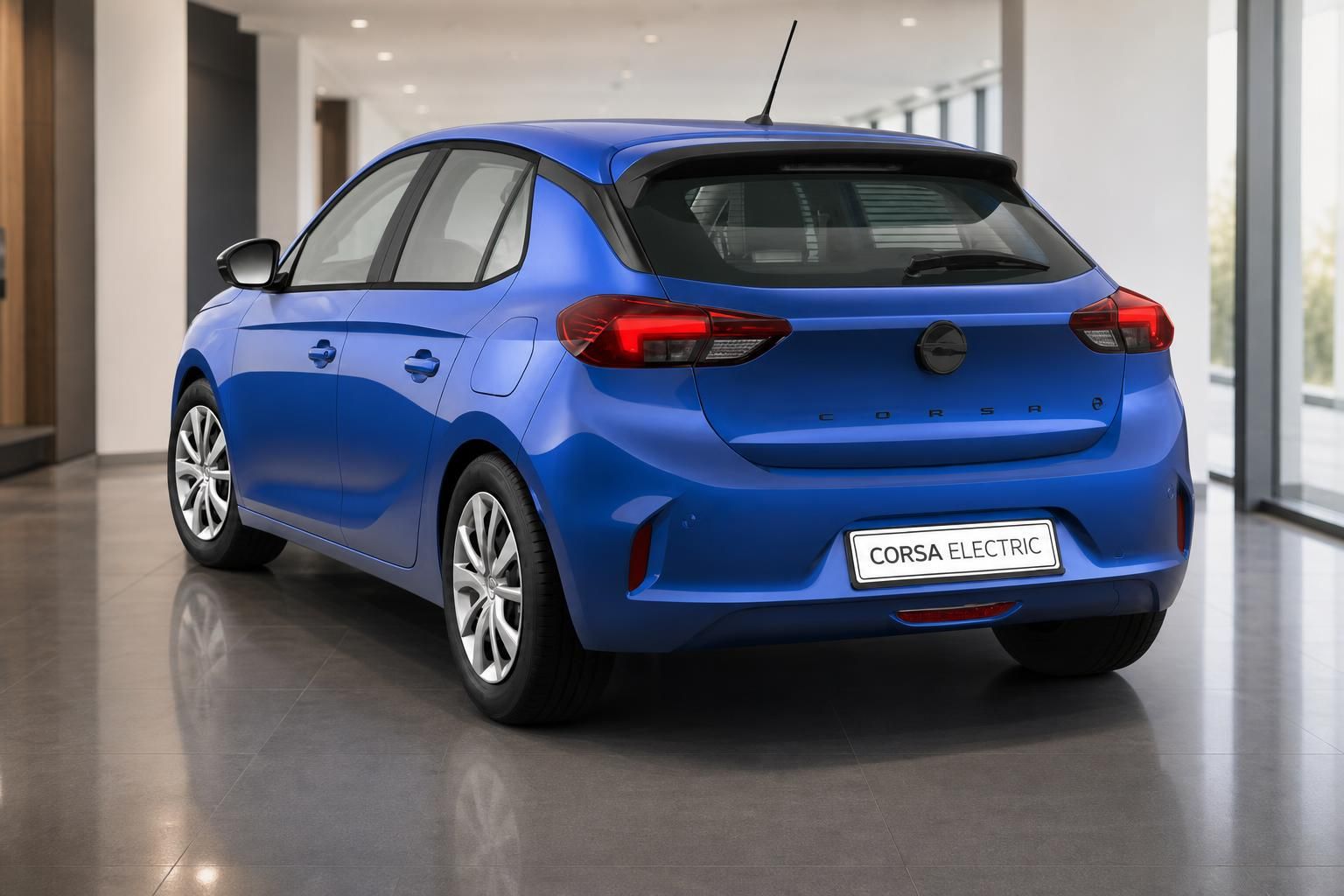 Opel Corsa Electric blau, Heckansicht mit LED-Rückleuchten