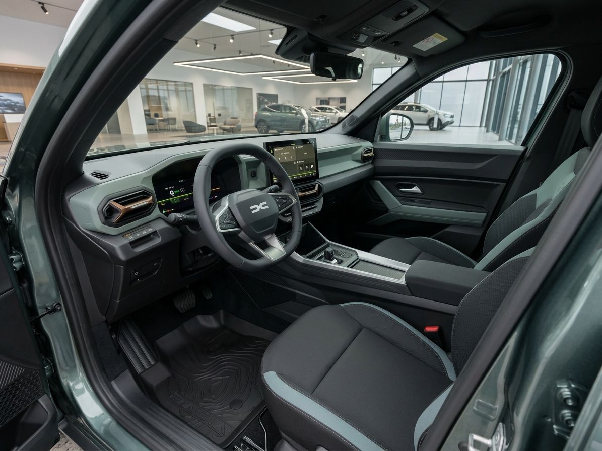 Dacia Innenraum grau-schwarz - Cockpit mit Touchscreen, Lenkrad und Sitze im modernen Design