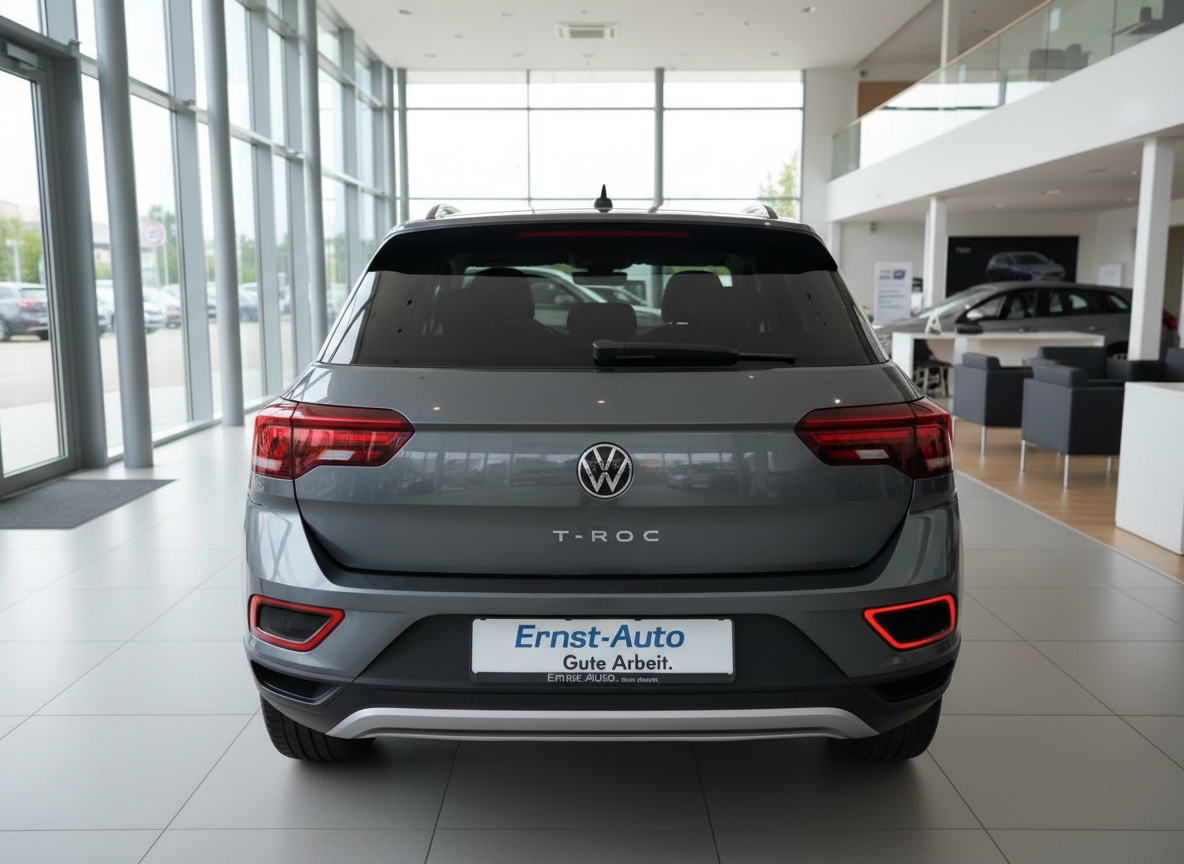 Volkswagen T-Roc grau Heckansicht im Autohaus Ernst-Auto