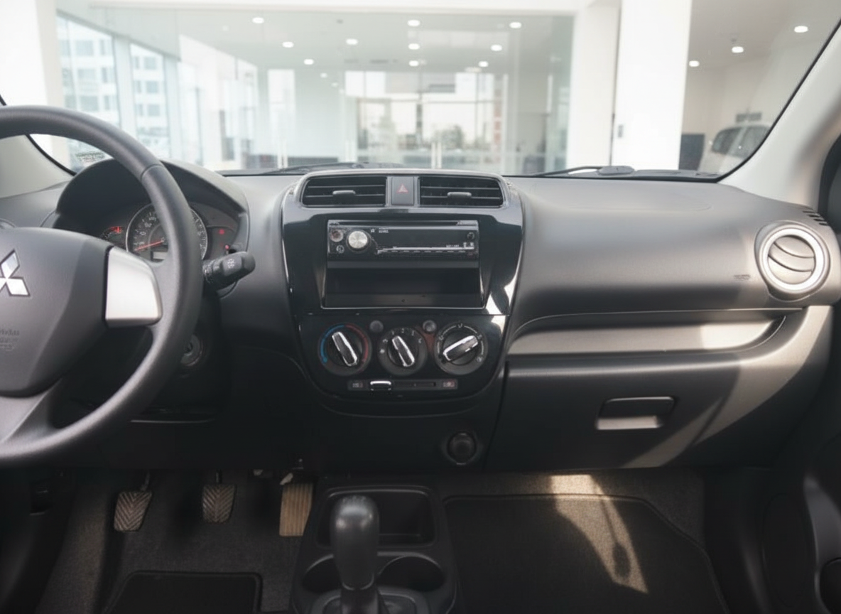 Mitsubishi Innenraum mit Armaturenbrett, Lenkrad und Mittelkonsole