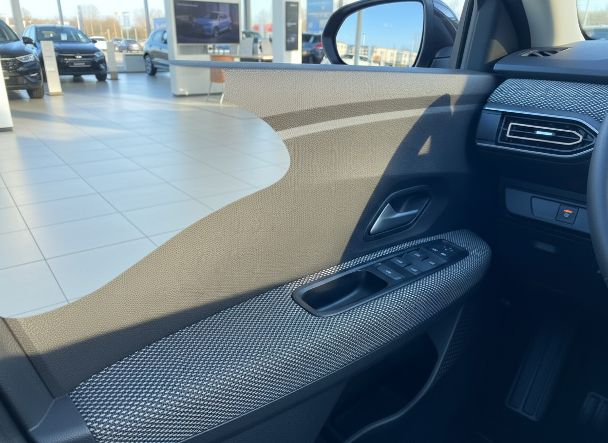 Innenraum Türverkleidung mit Fensterheber-Bedienung im VW Autohaus Showroom