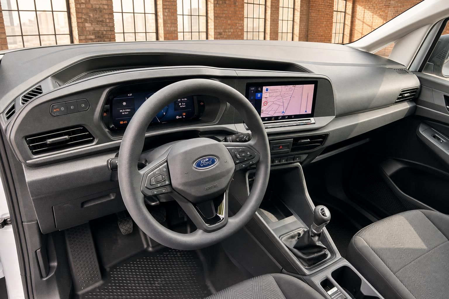 Ford Cockpit mit Lenkrad, Display und Schaltung im Fahrzeug