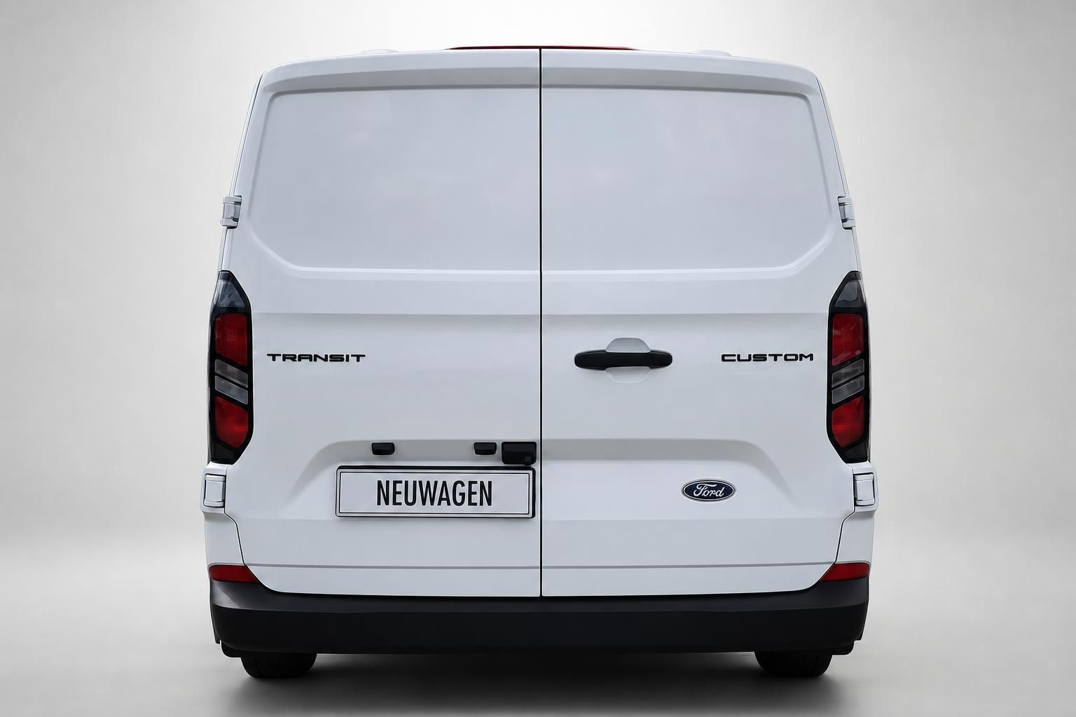 Ford Transit Custom weiß, Heckansicht mit Doppeltüren, Neuwagen
