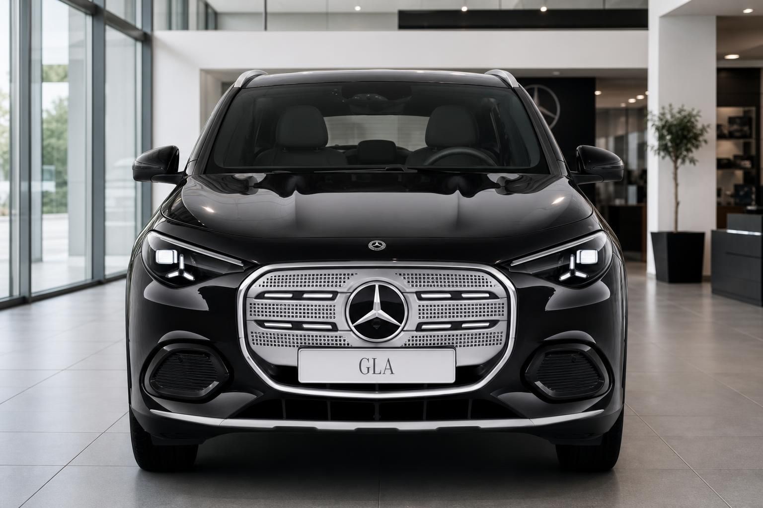 Mercedes-Benz GLA schwarz Frontansicht im Showroom
