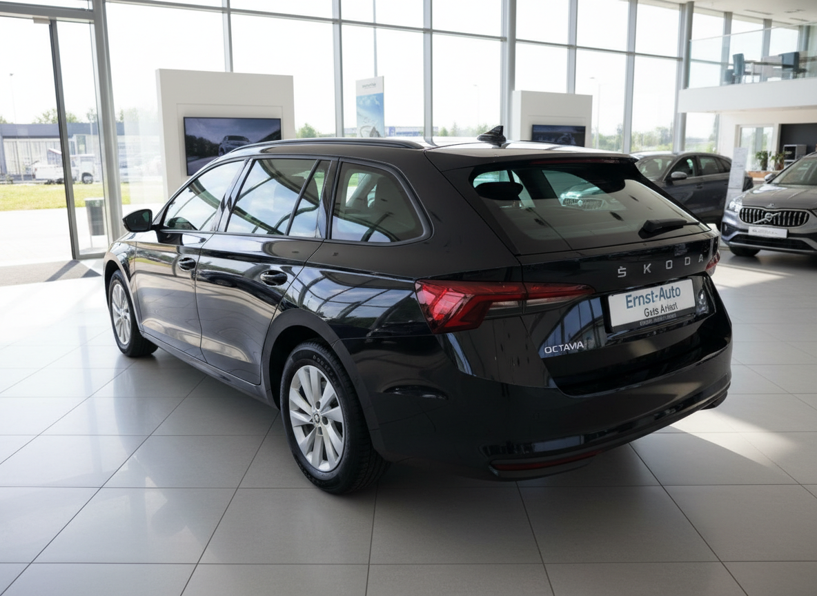 Škoda Octavia Kombi in Schwarz, Heckansicht im Autohaus Ernst-Auto