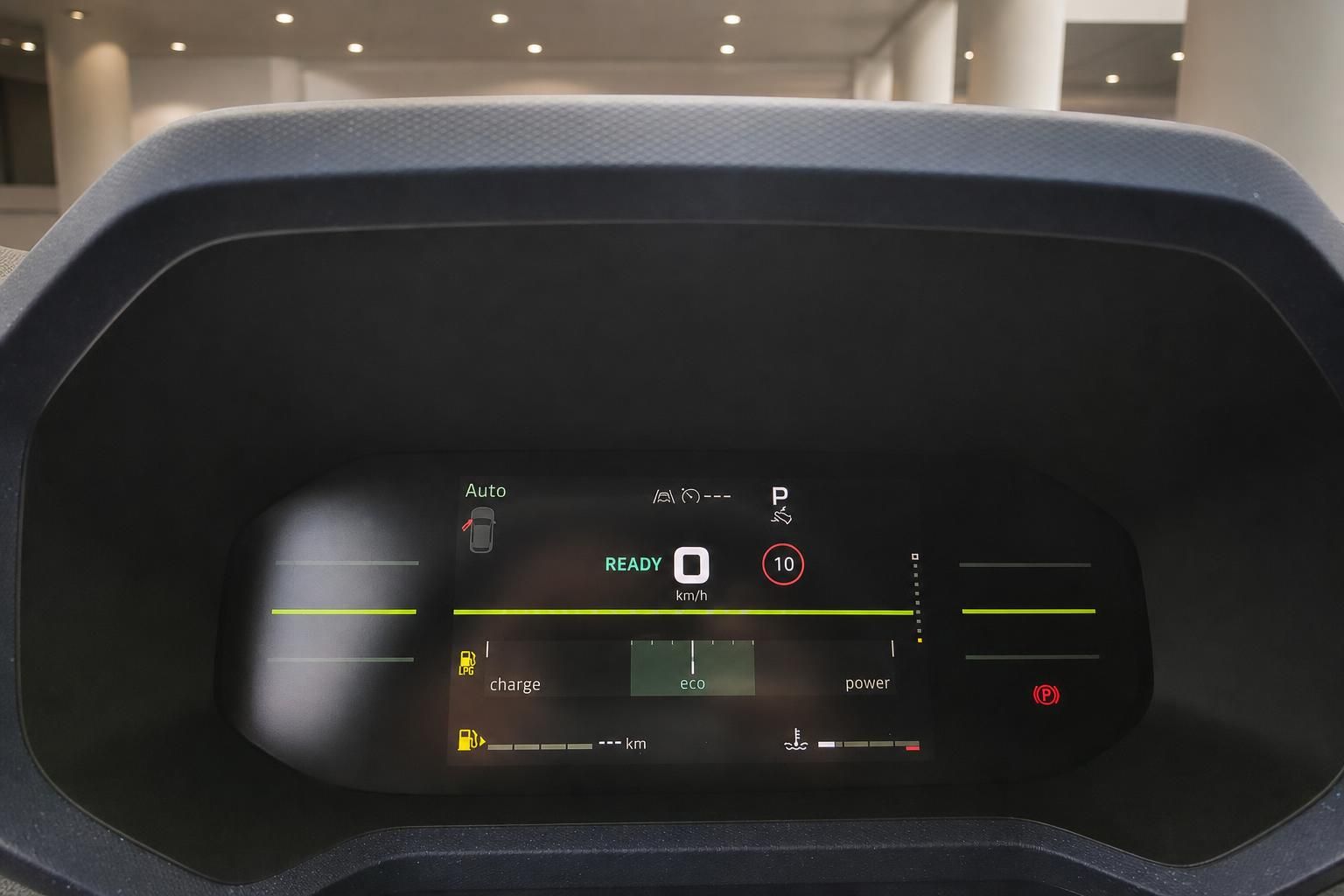 Digitales Kombiinstrument mit Ready-Anzeige und Eco-Modus im Fahrzeug