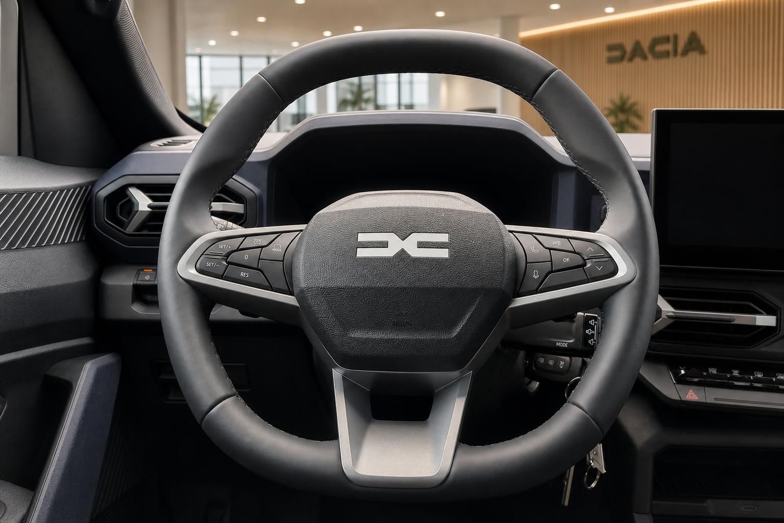 Dacia Lenkrad mit Bedienelementen und Multifunktionstasten im Detail