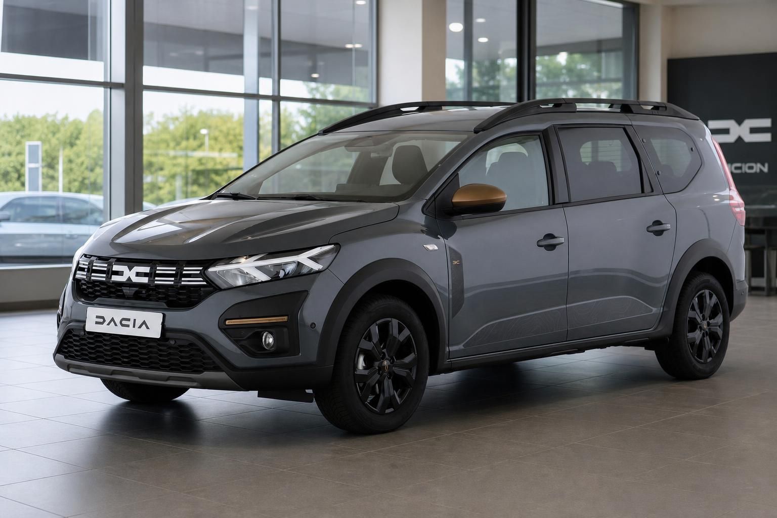 Dacia Jogger Grau, Front-Seitenansicht im Autohaus
