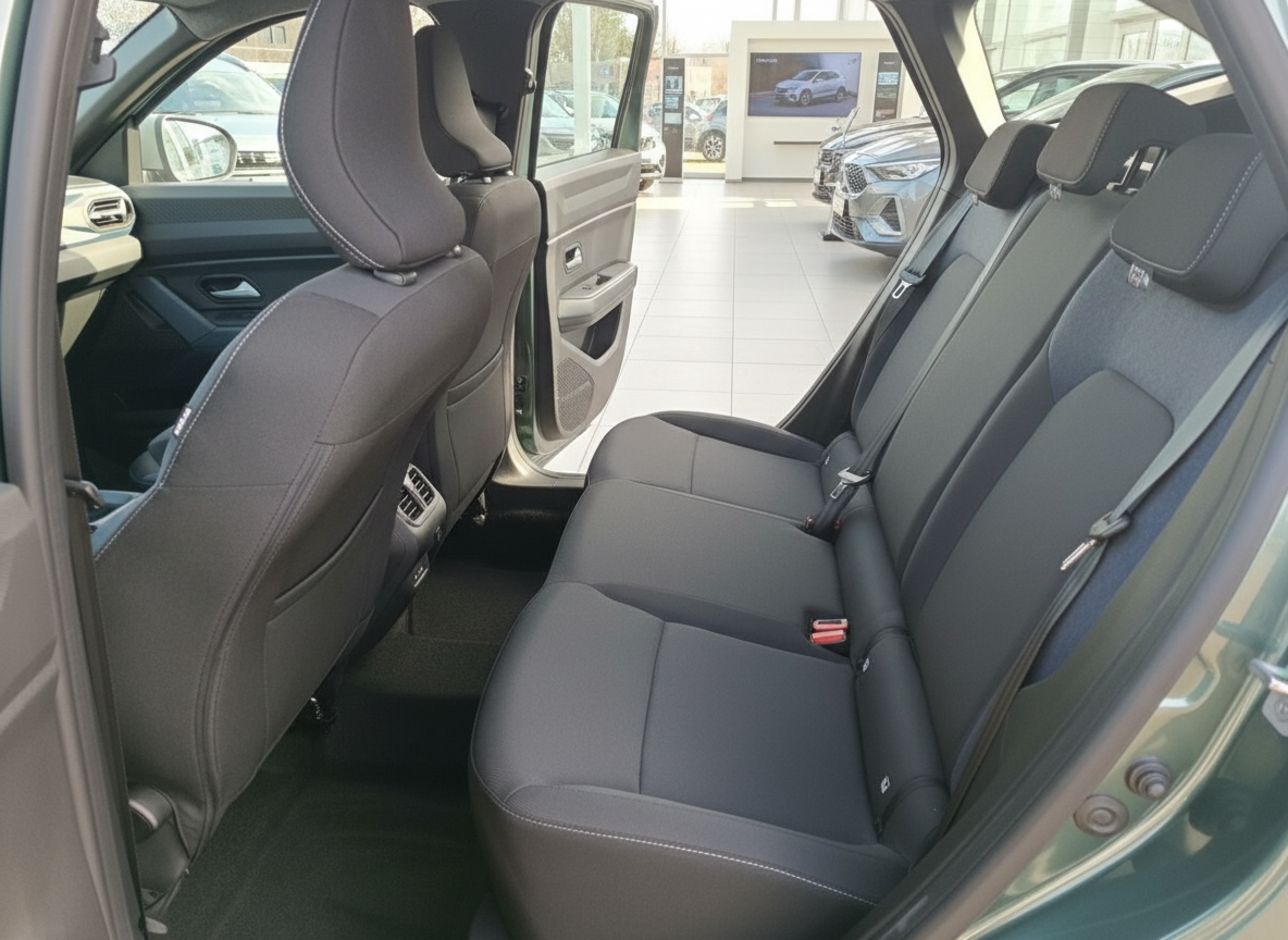 Fahrzeug Innenraum Rücksitzbank schwarz mit Sicherheitsgurten im Autohaus