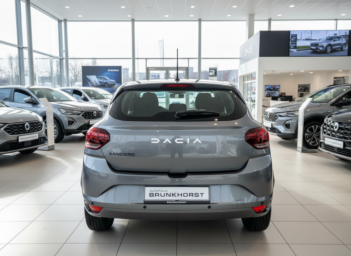 Dacia Sandero grau Heckansicht im Autohaus Brunkhorst Showroom