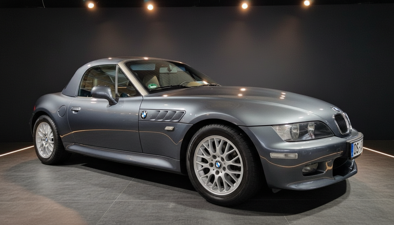 BMW Z3 Roadster in Grau-Metallic mit Hardtop in Showroom-Präsentation