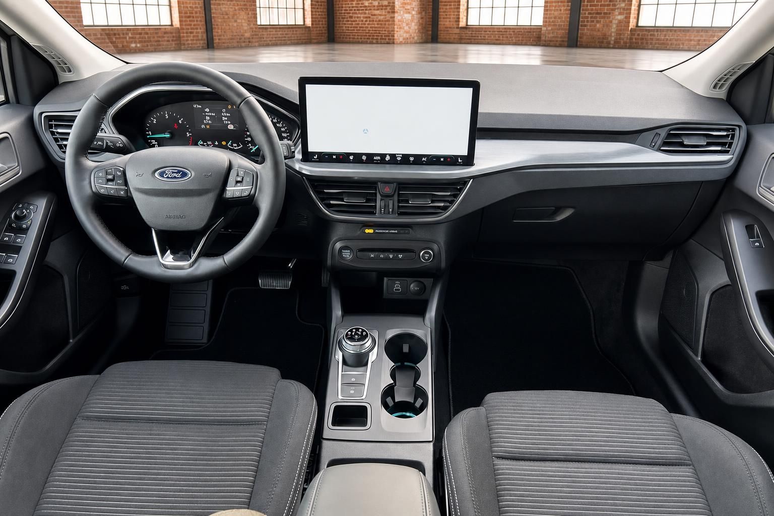 Ford Cockpit Frontansicht mit Lenkrad und Mittelkonsole