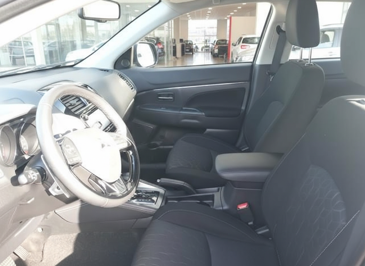 Mitsubishi Outlander Innenraum Fahrerseite mit schwarzen Stoffsitzen und Lenkrad