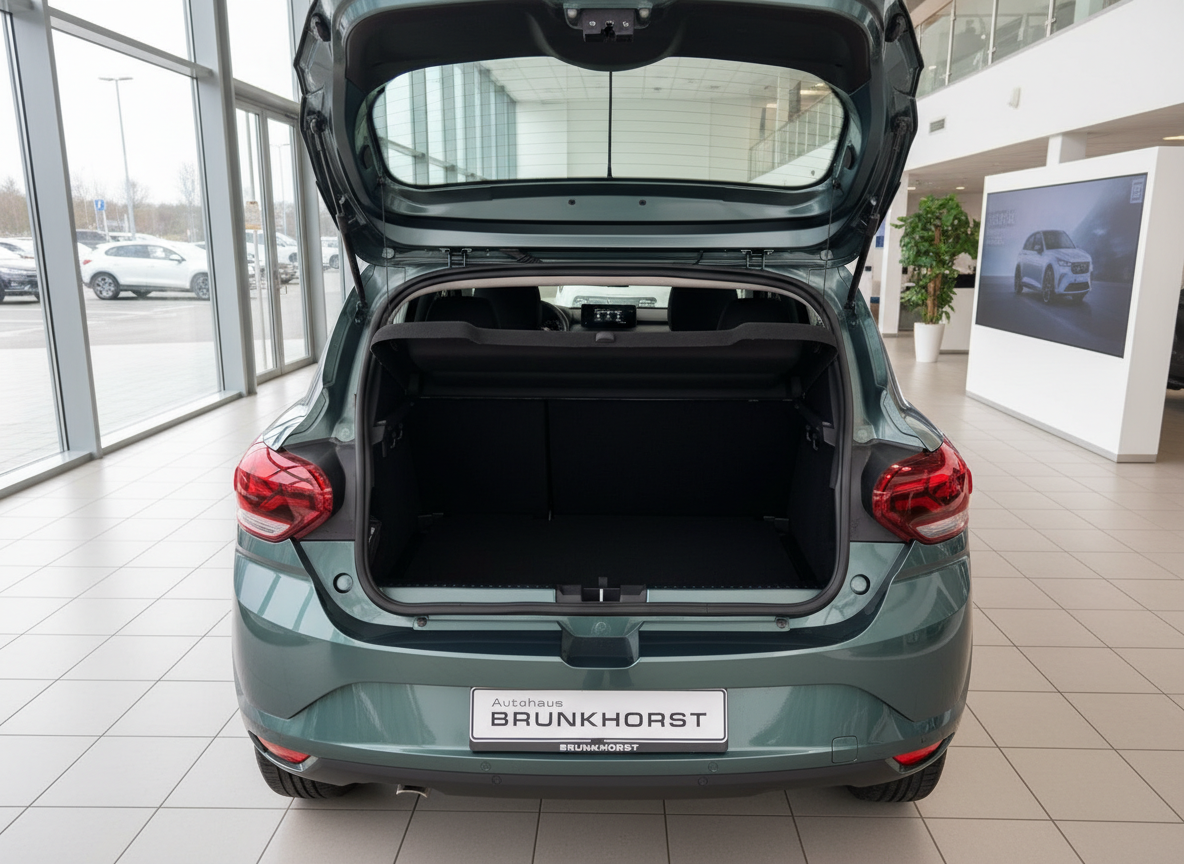 Dacia Sandero Kofferraum offen in Grün im Autohaus Brunkhorst Showroom