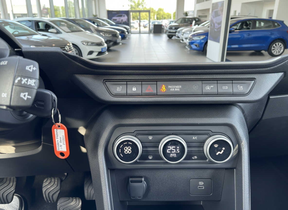 Dacia Innenraum Klimabedienfeld und Schalterleiste in modernem Autohaus