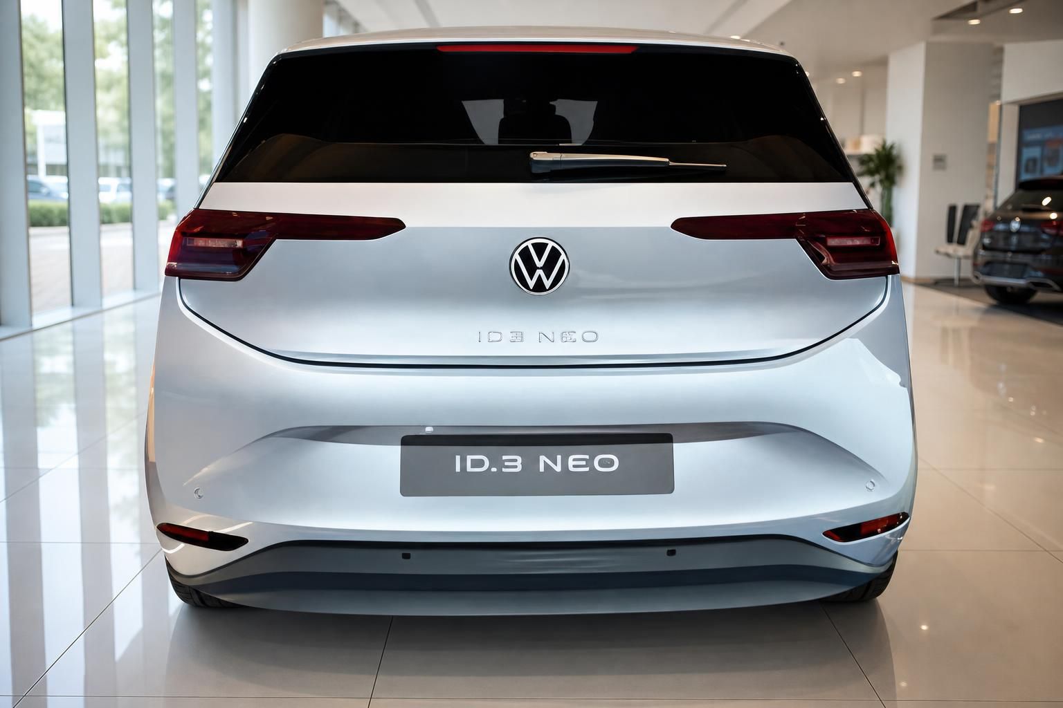 VW ID.3 Neo Heckansicht mit LED-Rückleuchten im Showroom