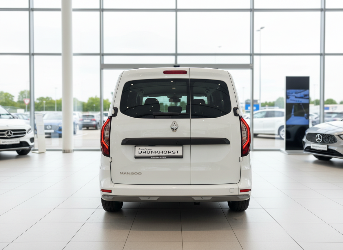 Renault Kangoo weiss Heckansicht im Autohaus Brunkhorst Showroom