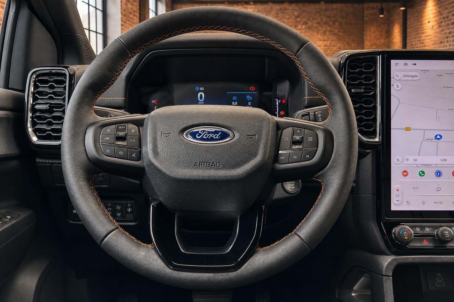 Ford Ranger Lenkrad Nahaufnahme mit Bedienelementen und Display