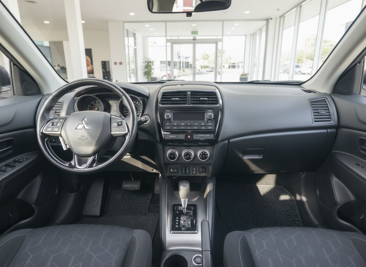 Mitsubishi ASX Innenraum mit Lenkrad, Automatikgetriebe und Mittelkonsole