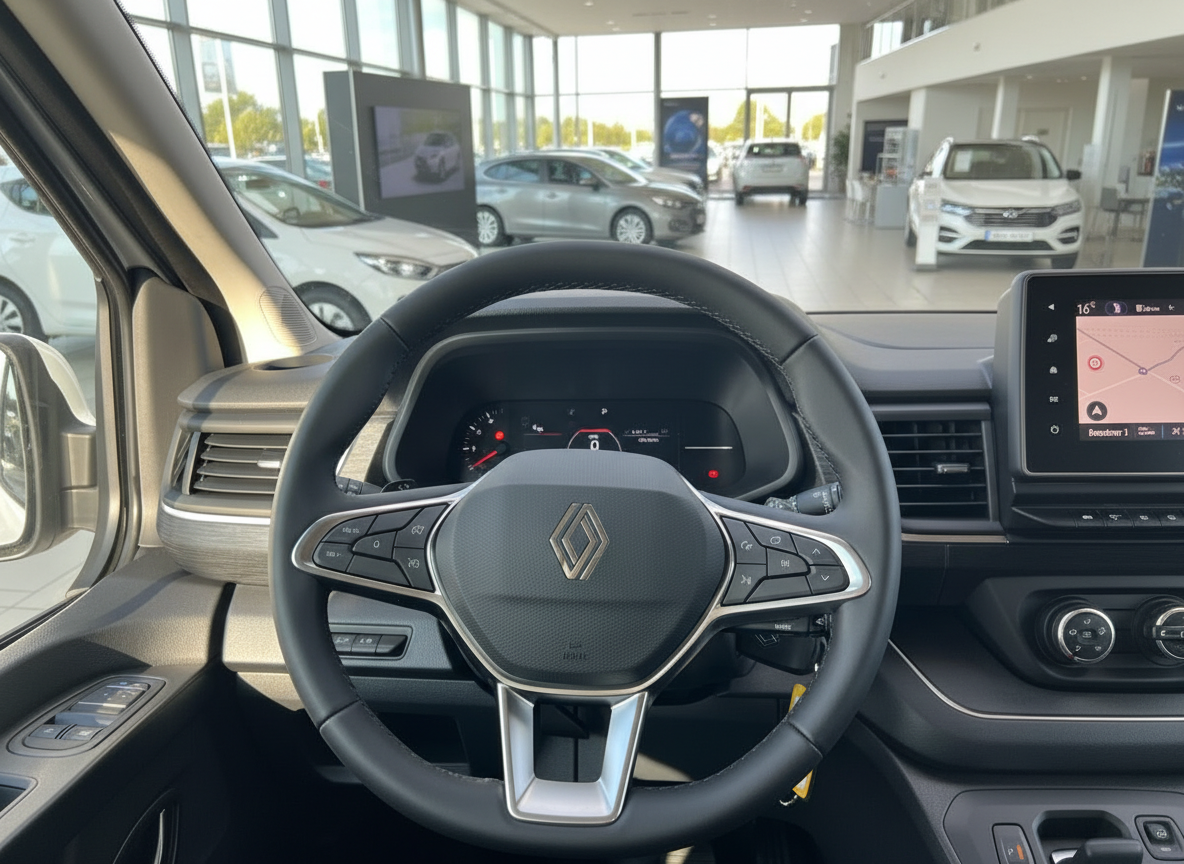 Renault Innenraum mit Lenkrad und Infotainment-Display im Autohaus