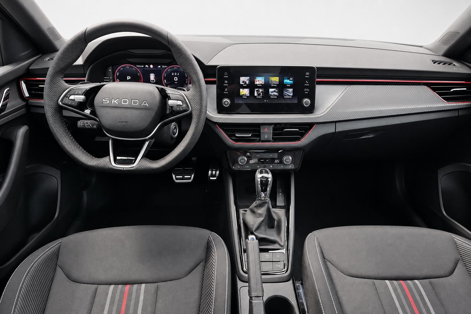 Skoda Cockpit mit Lenkrad und Infotainment Display Innenraum