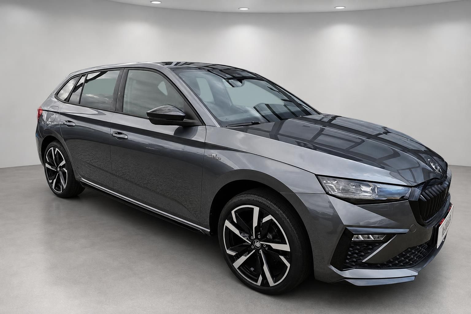 Skoda Scala Seitenansicht vorne in Grau metallic