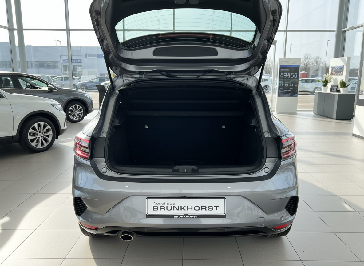 Grauer Kombi mit geöffnetem Kofferraum im Autohaus Brunkhorst Showroom – Heckansicht