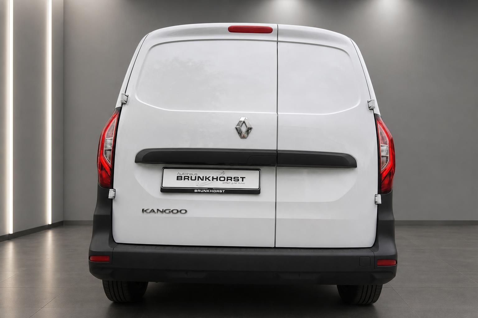 Renault Kangoo weiß, Heckansicht mit Kennzeichenhalter Brunkhorst