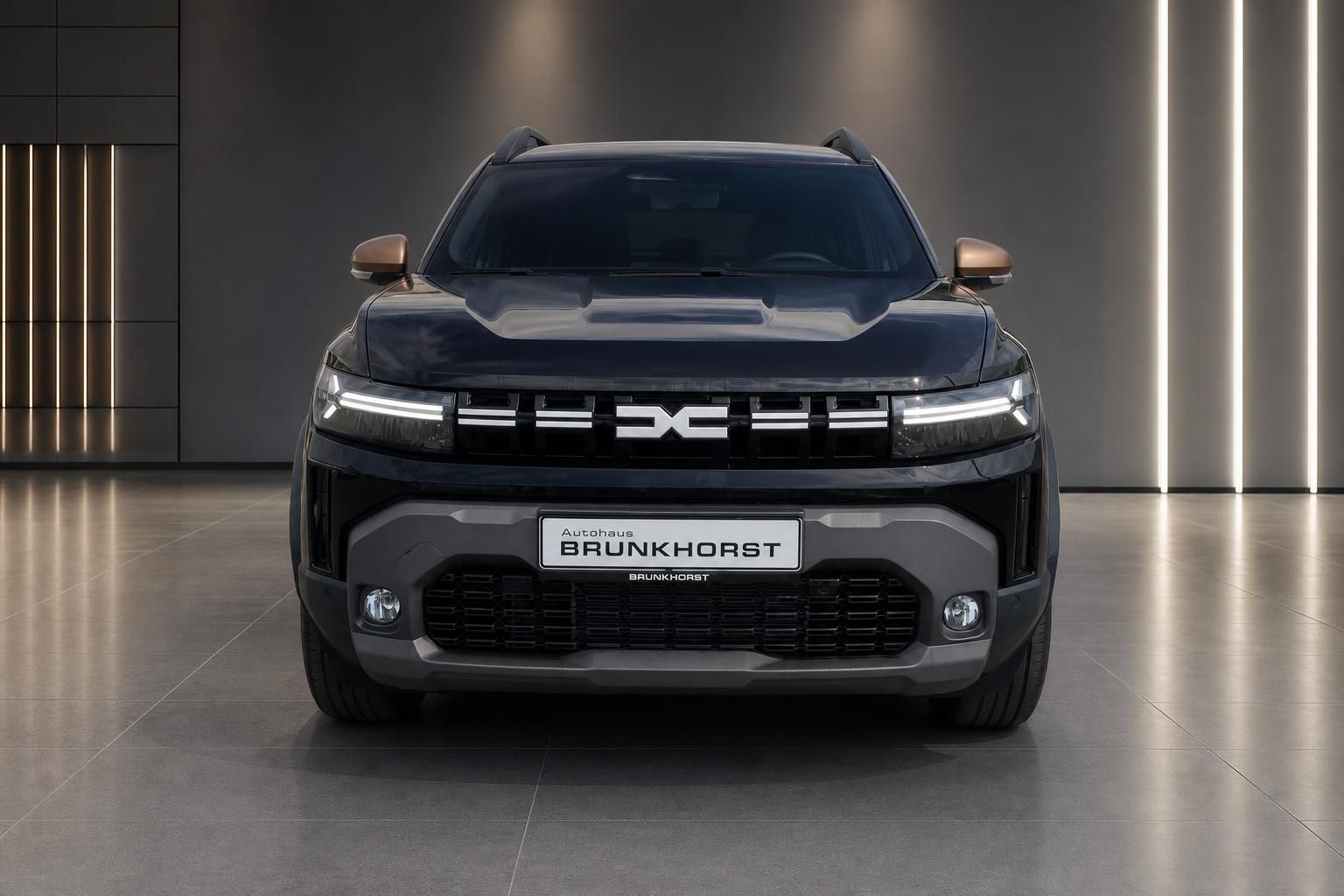 Dacia Duster schwarz Frontansicht mit LED-Scheinwerfern