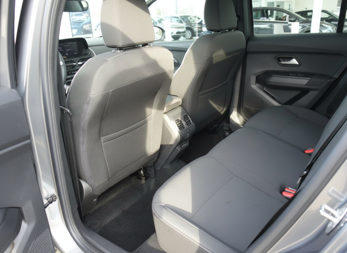 Fahrzeug Innenraum Rücksitzbank mit grauem Leder und USB-Anschlüssen im Fond