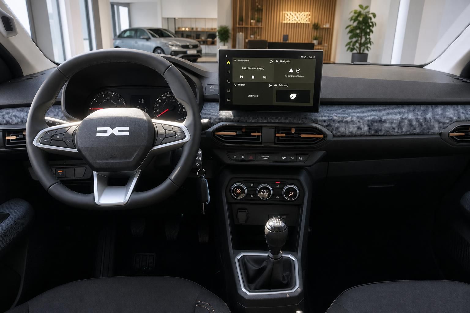 Dacia Sandero Cockpit mit Lenkrad, Schaltung und Touchscreen
