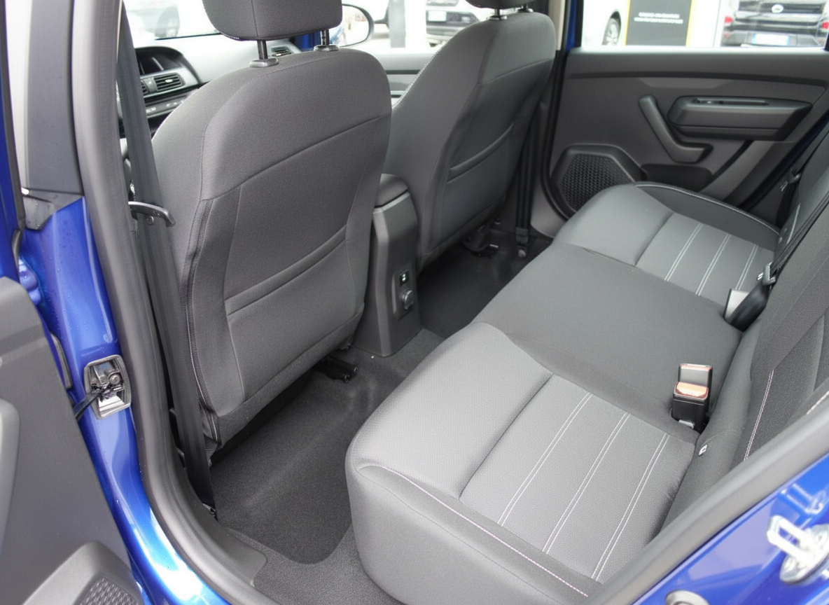 Fahrzeug Innenraum Rücksitzbank grau mit Sicherheitsgurten und sauberem Fußraum