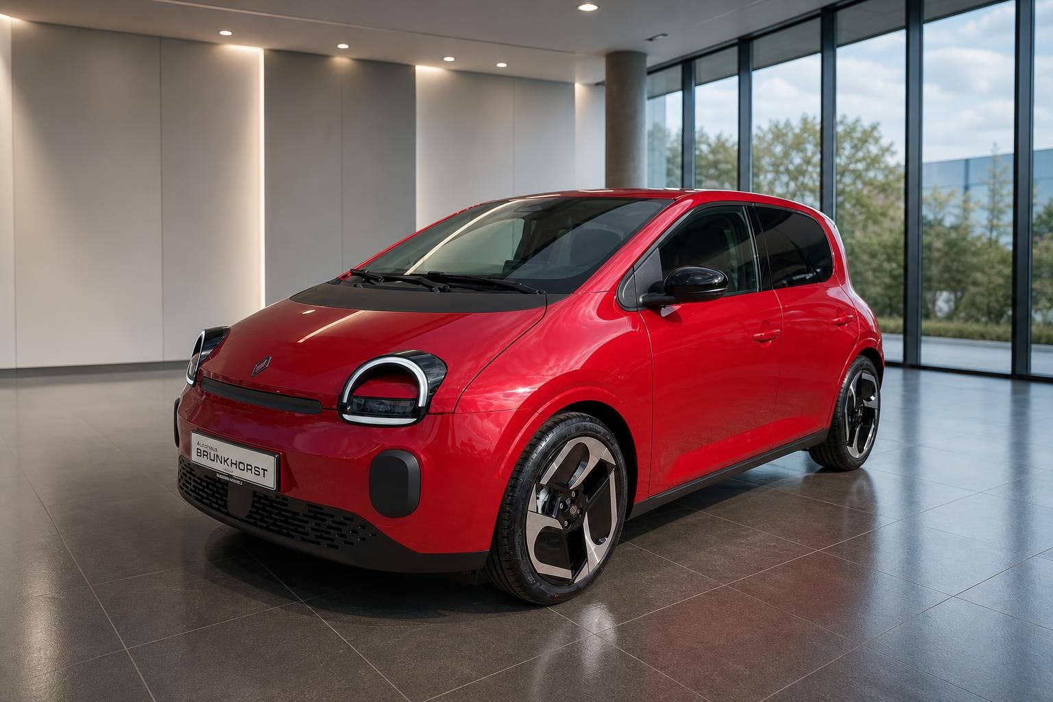 Renault Twingo rot Seitenansicht vorne im Schauraum