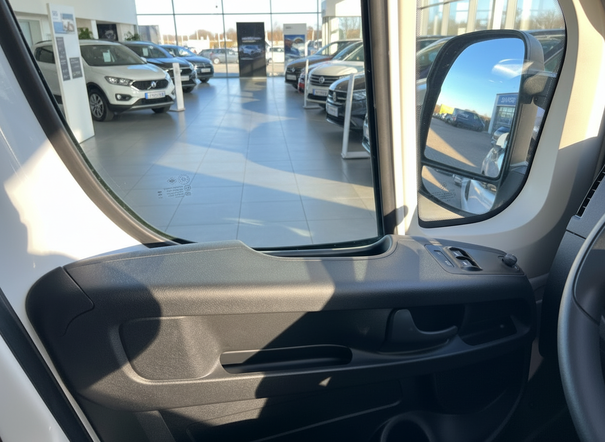 Innenraum Fahrzeugtür mit Spiegel im Autohaus-Showroom