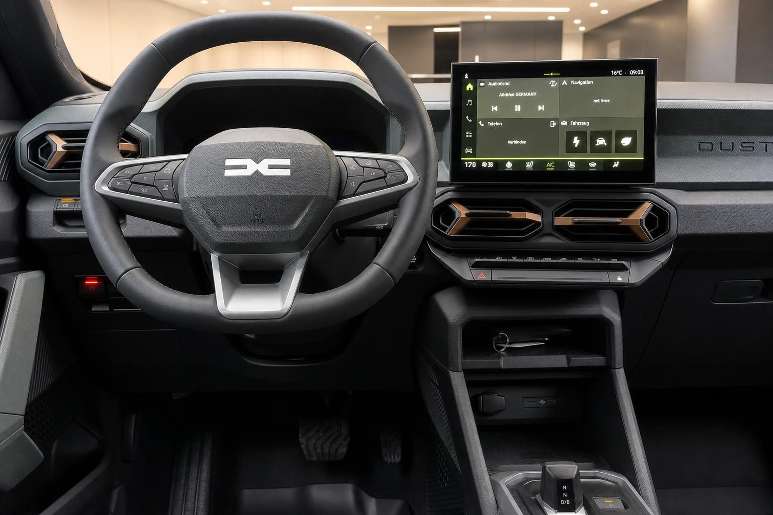 Dacia Duster Cockpit mit Lenkrad und Touchscreen Infotainment
