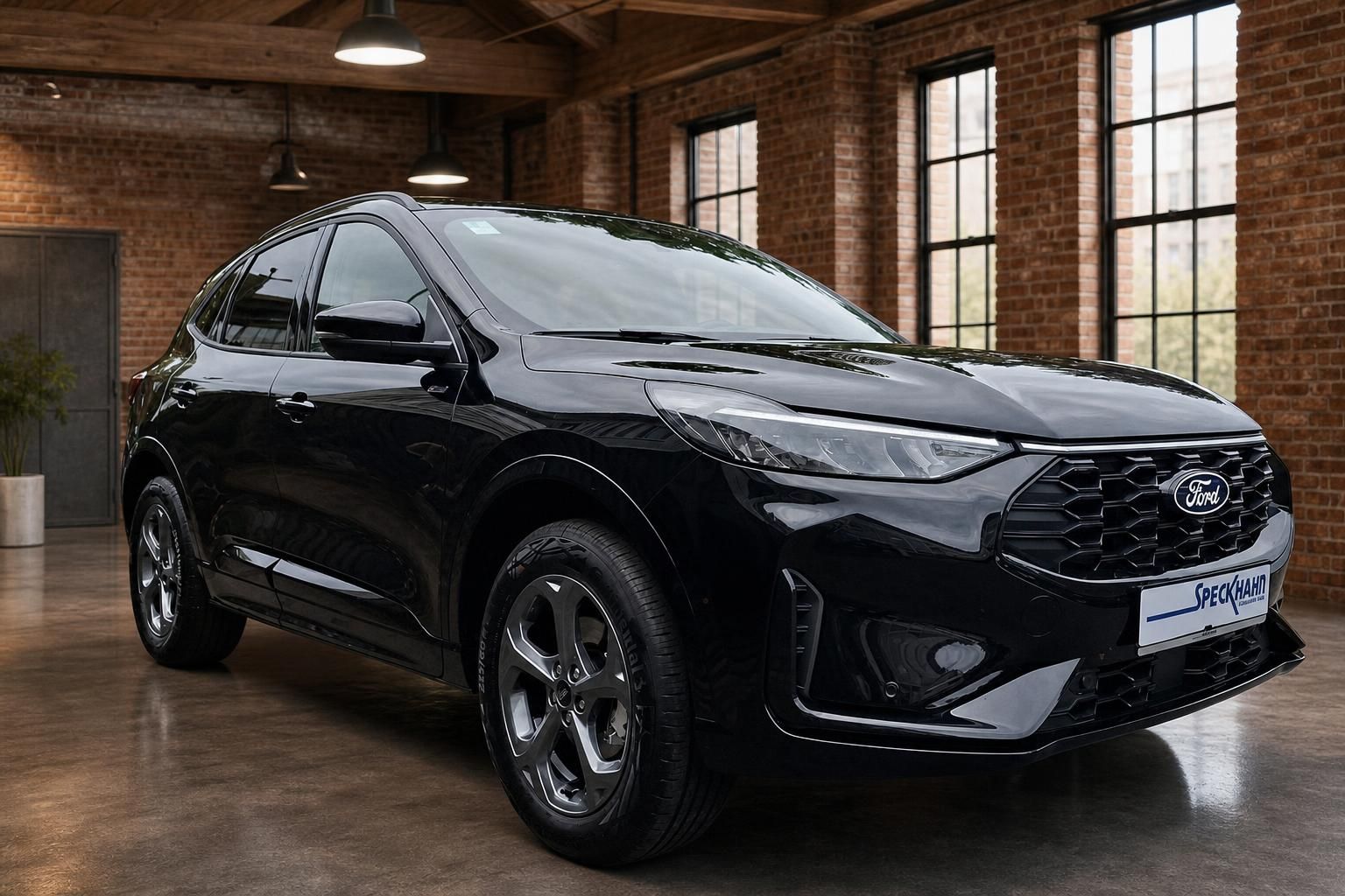 Ford Kuga schwarz Frontansicht SUV in Industrie-Loft