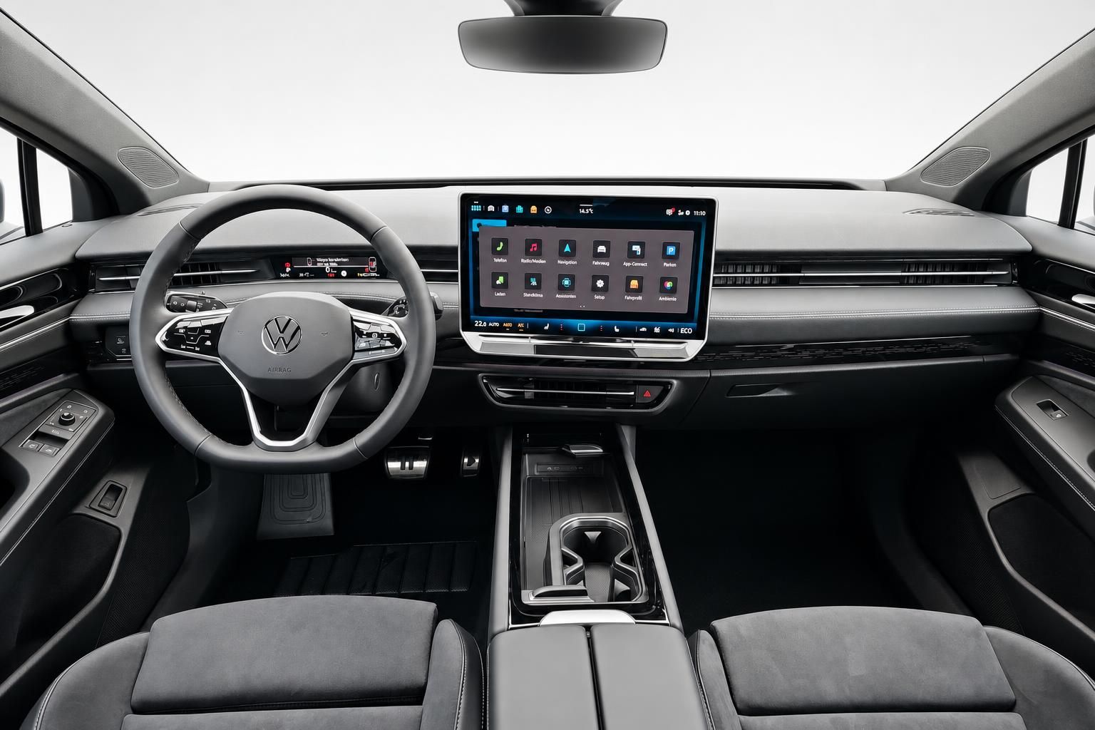 VW ID.7 Innenraum mit Cockpit, Lenkrad und Touchscreen-Infotainment